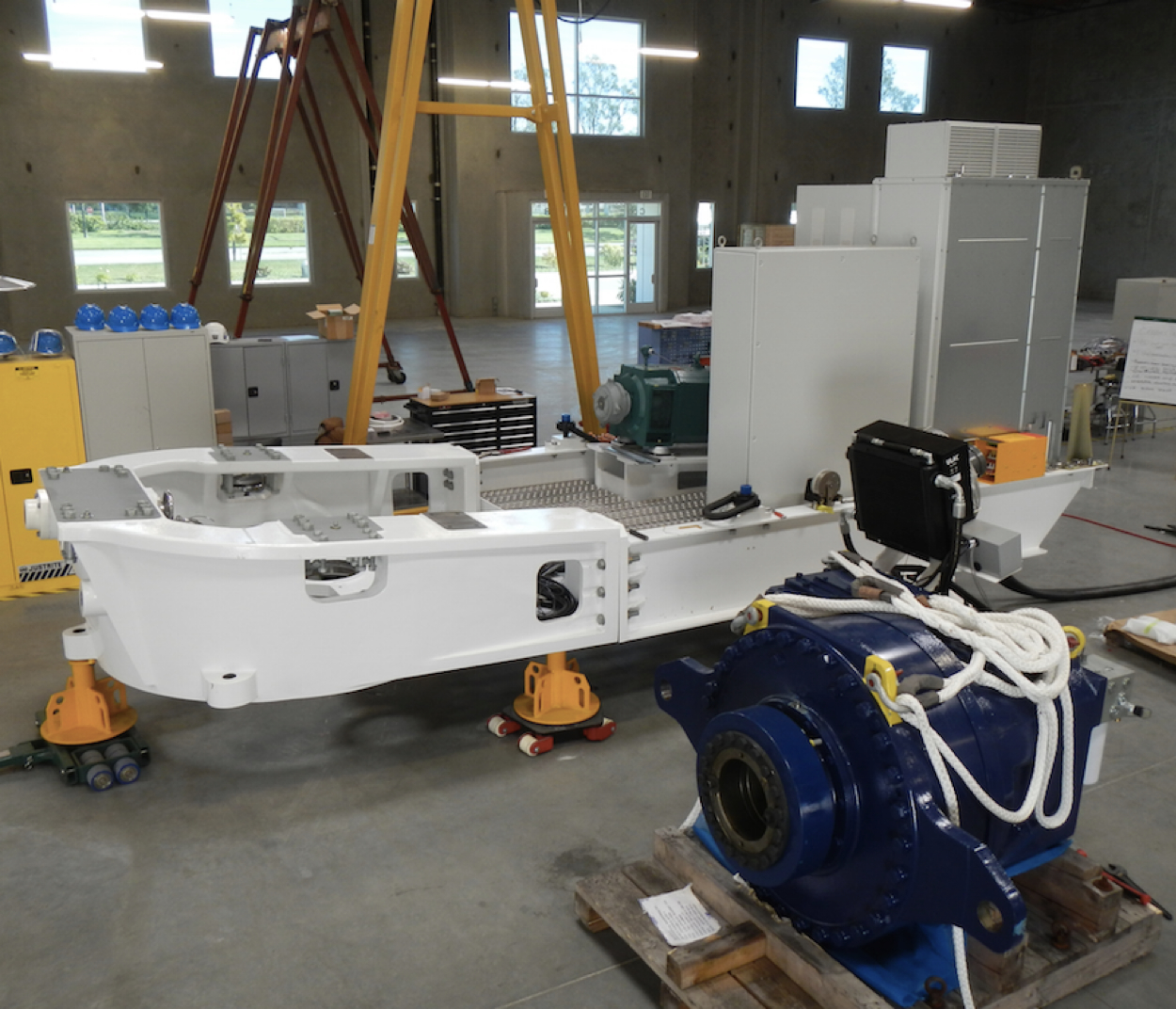 Continental Wind direct-drive turbine nacelle and generator assembly on the test floor